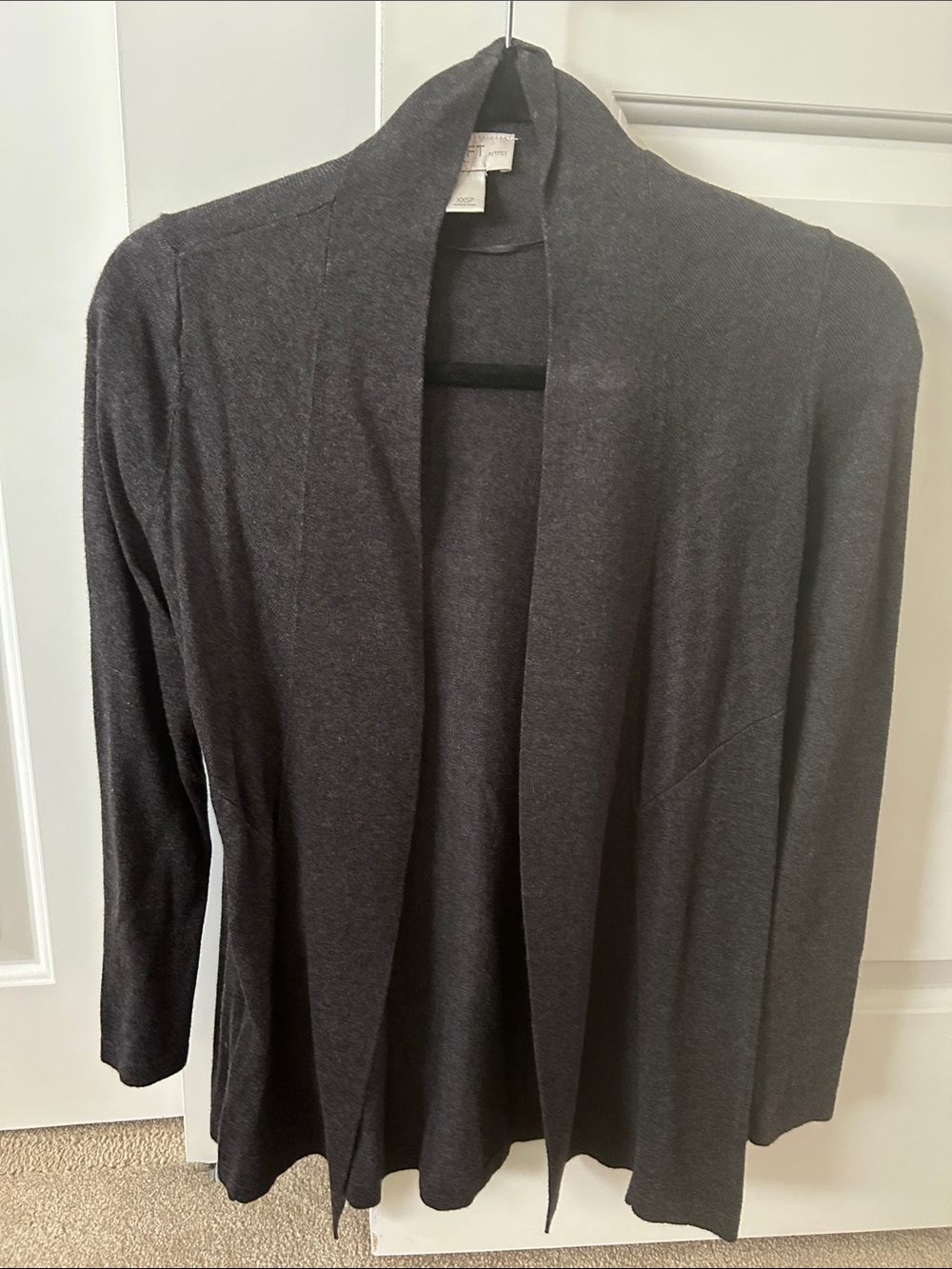 LOFT Open-Front Blazer-Style Cardigan in Charcoal